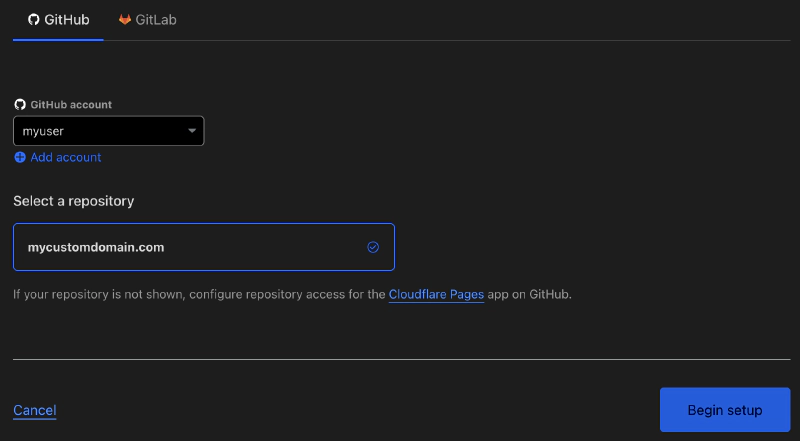 Connect Cloudflare Pages to Github