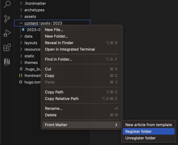 Register a folder in Front Matter