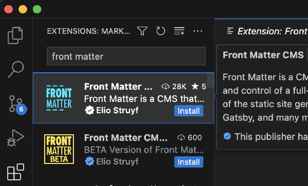 Install the Front Matter extension