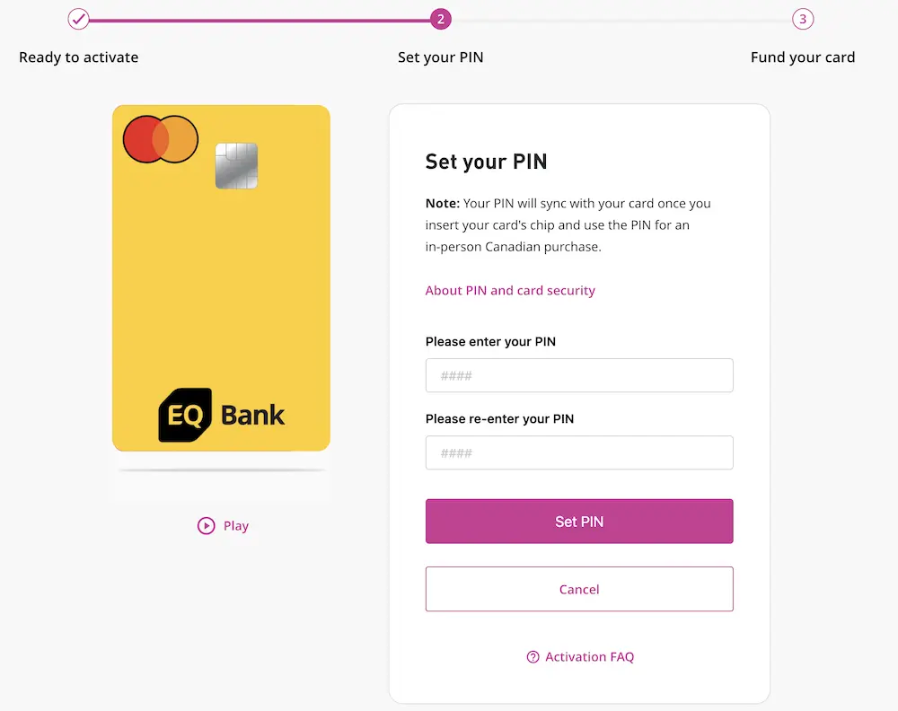 Setting your EQ Bank Card PIN