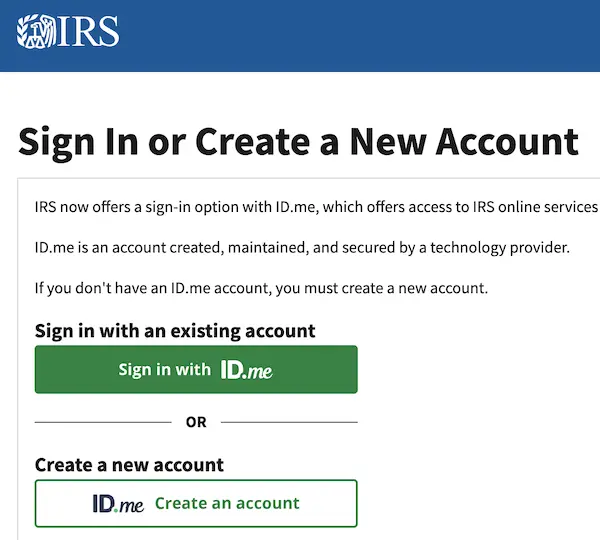 Log into your IRS account using id.me