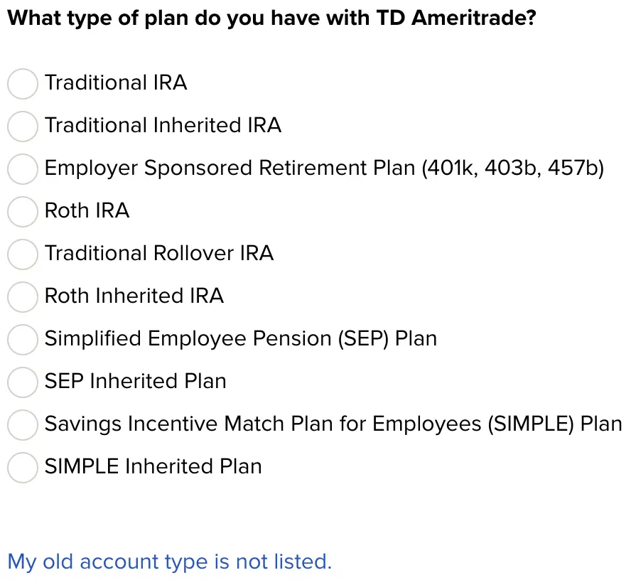 Choose the account type. The source and destination account types must match.