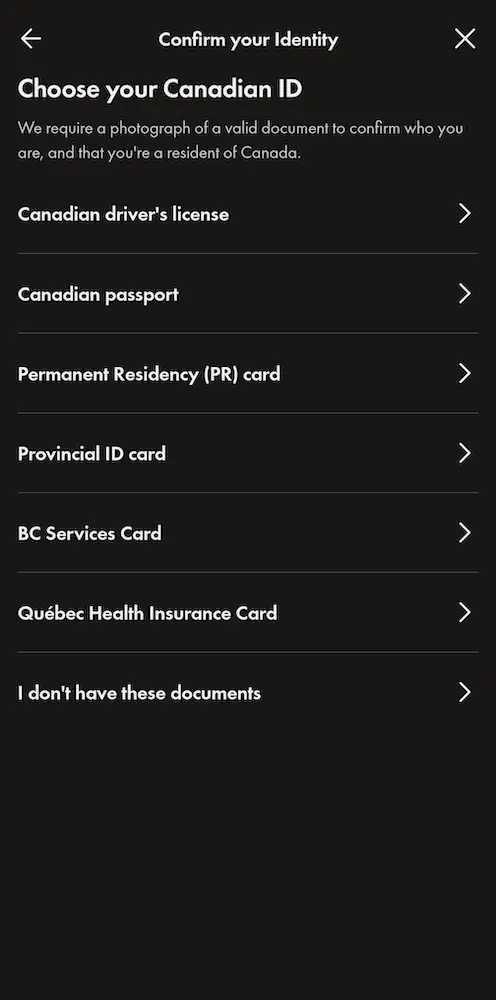 The list of accepted goverment IDs